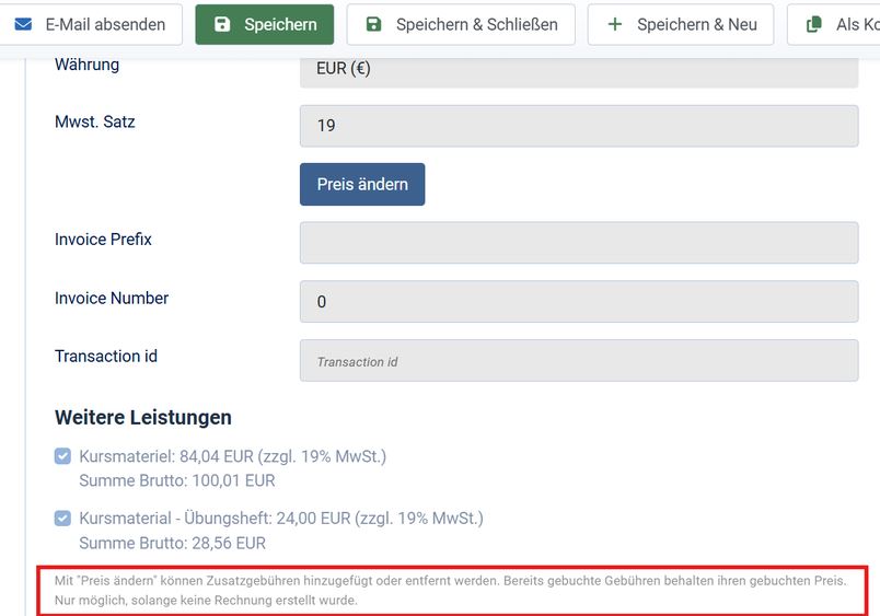 Gebuehren bearbeiten