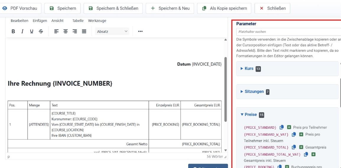 vorlagenparameter gruppiert
