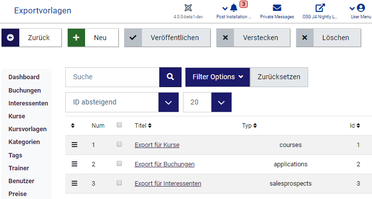 Export Vorlagen